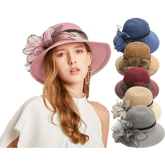 Yoyauz Women's Organza Derby Church Wedding Tiara Clock Bucket Hat