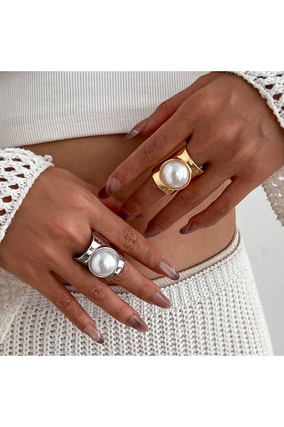 Women's Pearl Rings Geometric Irregular Pearl Rings Women's Open Adjustable Bands