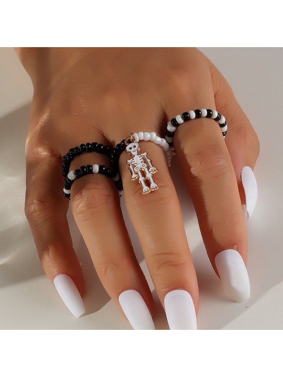 Women's Seed Beaded Ring Set, Bohemian Hand Adjustable Gold Beads Summer Fashion Finger Jewelry Gifts