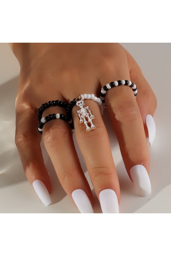 Women's Seed Beaded Ring Set, Bohemian Hand Adjustable Gold Beads Summer Fashion Finger Jewelry Gifts