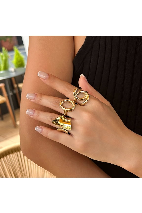 Women's Stackable Rings, Yellow Gold Plated 18K Open Stacked Knuckle Ring Set with Adjustable Thick Seal Rings, Perfect for Gifting