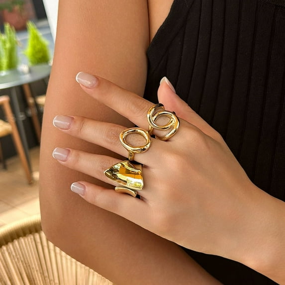 Yoyauz Women's Stackable Rings, Yellow Gold Plated 18K Open Stacked Knuckle Ring Set with Adjustable Thick Seal Rings, Perfect for Gifting