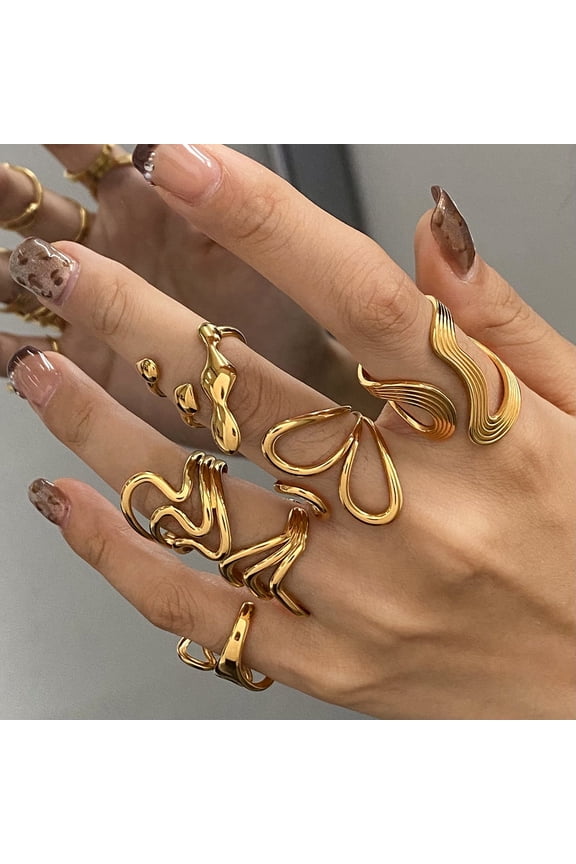 Women's Stackable Rings, Yellow Gold Plated 18K Open Stacked Knuckle Rings, Adjustable Thick Seal Rings, Perfect for Gifting
