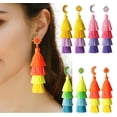 thumbnail image 1 of Yoyauz Women's Tassel Earrings Pendants, Colorful Layered Pendant Earrings Bohemian Long Tassels Handmade Wool Thread Earrings For Girly Gifts, 1 of 5