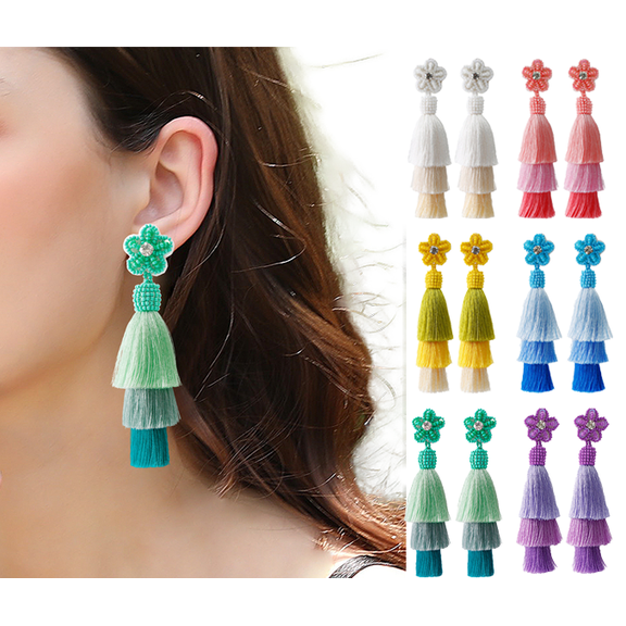 Yoyauz Women's Tassel Earrings Pendants, Colorful Layered Pendant Earrings Bohemian Long Tassels Handmade Wool Thread Earrings For Girly Gifts