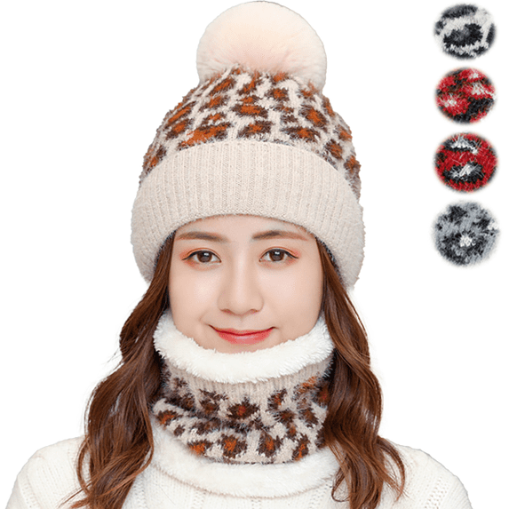 Yoyauz Women's Winter Beanie Scarf Set Warm Plush Knitted Hood Scarf