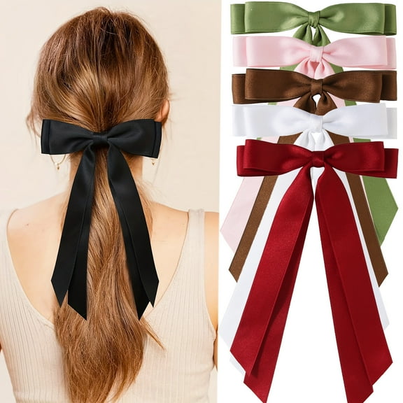 Yoyauz Women's hair bows, solid hair bows, hair clips, double silky satin fabric hair bows, claw clips, bows, long hair ribbons, hair clips, cute hair bands