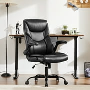 Yoyomax Office Chair, Ergonomic Executive Computer Desk Chairs with Adjustable Flip-up Armrest, Swivel Task Chair with Lumbar Support, Strong Metal Base, PU Leather