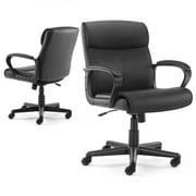 Yoyomax PU Leather Office Chair, Adjustable Mid-Back Computer Desk Chair, Swivel Executive Desk Chair with Padded Armrests for Home Office, Black