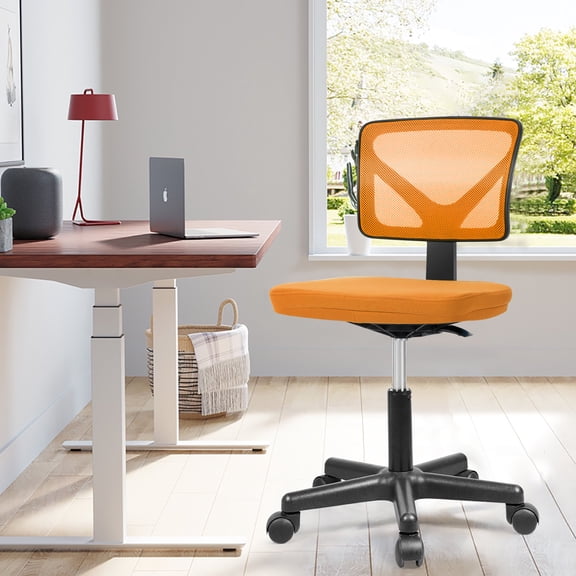 ZUNMOS Armless Office Chair, Low Back Swivel Chair, Height Adjustable Home Office Desk Chairs with Lumbar Support and Wheels for Small Spaces, Orange