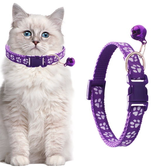 Yoziaaoa 1 Pcs Adjustable Breakaway Pet Collar With Reflective Strips, Bell Attachment For Kitten Safety And Night Visibility, 17.4x12.6in(Purple)