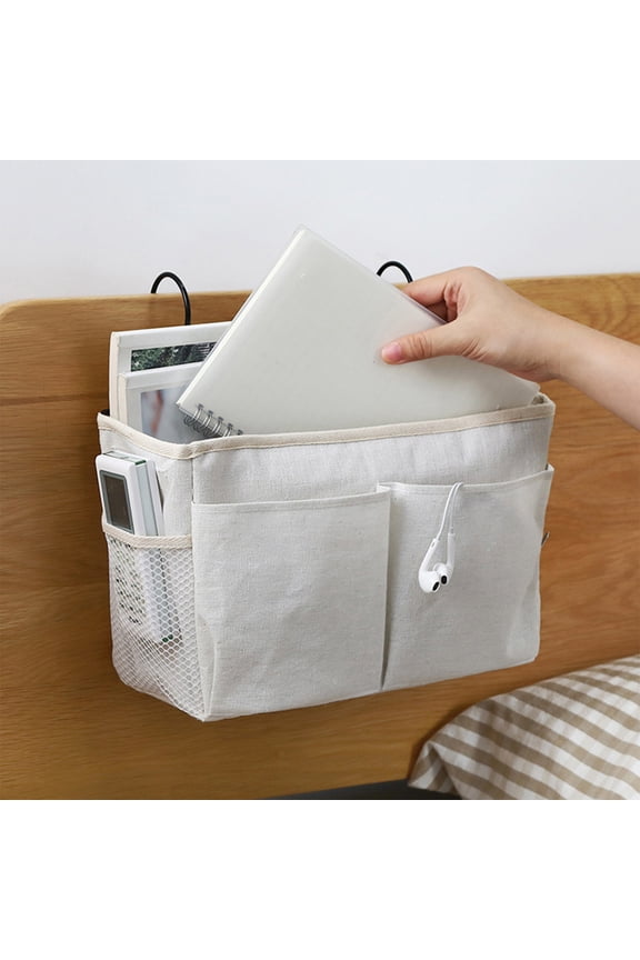 1 Pcs Bedside Caddy/Hanging basket Storage Organizer Bag for Bunk and Hospital Beds,College Dorm Bed,Can be Placed Glasses Books Mobile Phones(White)