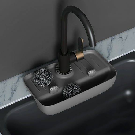 Yoziaaoa 1 Pcs Faucet Splash Guard with Drainage Rack & Anti-Slip Mat, Kitchen Sink Water Collection Pad for Countertop Protection, 10.63x5.51x1.97in(Gray)