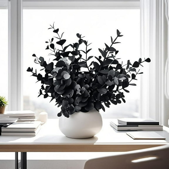 Yoziaaoa 1 Pcs Handcrafted Faux Potted Plant with White Blossoms and Eucalyptus Leaves for Interior Design Accent, 11x10.2in(Multi-color)