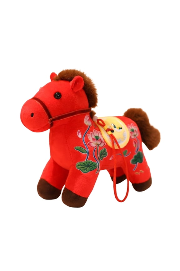 1 Pcs Lunar New Year Horse Plush Ornament, Lotus Print Zodiac Charm for Keys Bags, 2026 Chinese Zodiac Decorative Keychain Gift(Red)
