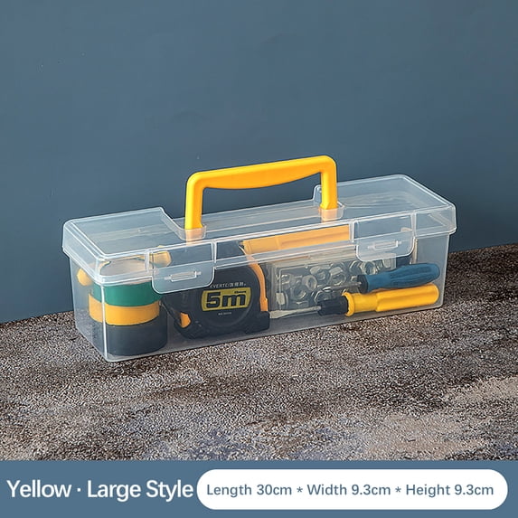 Yoziaaoa 1 Pcs Plastic Portable Container with Handle, Art Craft Storage Box with Lid for Paint Brush, Tools, Crayon, Trading Card, Ornaments, Ribbons(30X9.3X9.3CM)