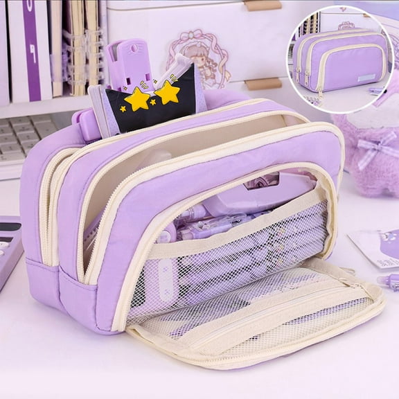 Yoziaaoa 1 Pcs Spacious Zippered Pencil Case with Multiple Compartments, Large Capacity Organizer for Stationery Office Supplies, 8.66x4.72x3.54in(Purple)