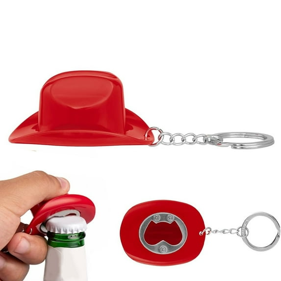 Yoziaaoa 1 Pcs Western Cowboy Hat Bottle Opener Keychain, Rustic Themed Bar Party Decoration and Gift, Portable ABS Beer Opener for Travel, Two-Piece Set with Key Ring, Ideal Souvenir