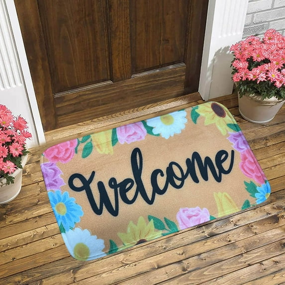 Yoziaaoa 1 pcs Spring Welcome Door-Mats Non Slip Large Indoor Colorful Welcome Doormat for Entryway Outside Yard Home Decoration