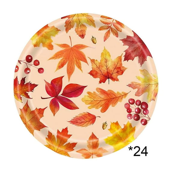 Yoziaaoa 120 Pcs Vibrant Thanksgiving Tableware Set with Maple Leaf Patterns, Disposable Party Collection for Holiday Catering