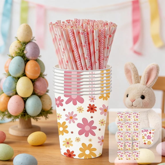 Yoziaaoa 16 Pcs Disposable Floral Tableware, Sunflower Theme Paper Plates Cups for Party, Garden Birthday Celebration Supplies, Outdoor Picnic Camping Dining Set, Colorful Napkins