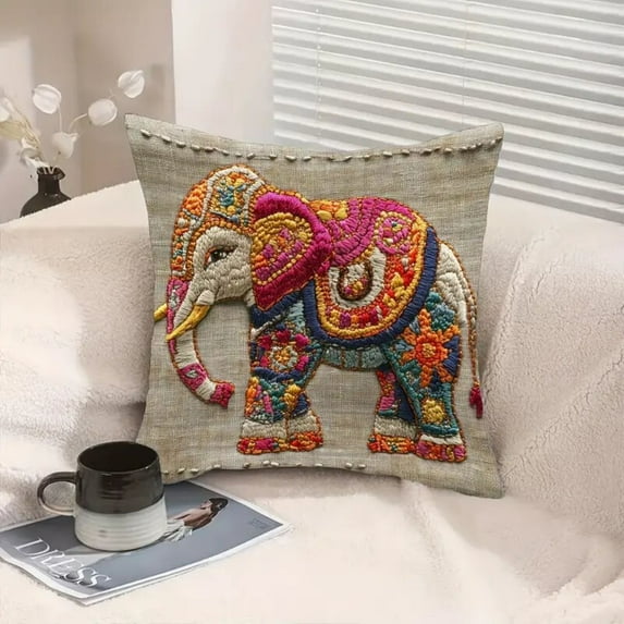 Yoziaaoa 2 Pcs Colorful Elephant Pillow Cover, Digital Print Bohemian Decor with Zipper, Soft Polyester Cushion Case for Home Bedroom Living Room