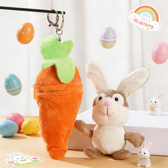 Yoziaaoa 2 Pcs Easter Carrot Bunny Hanging Ornament, Small Plush Keychain for Holiday Decor, Soft Fabric with Metal Loop for Keys and Rearview Mirrors, Hand Stitched Gift, Cute Easter Egg Hunt Prize