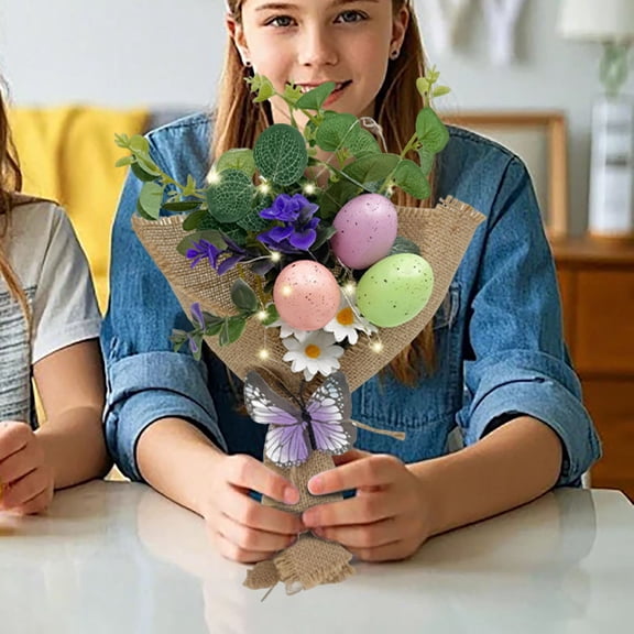 Yoziaaoa 2 Pcs Easter LED Light Up Decoration, Artificial Flower Tree with Egg Ornaments, Battery Powered Desktop Decor, Holiday Centerpiece