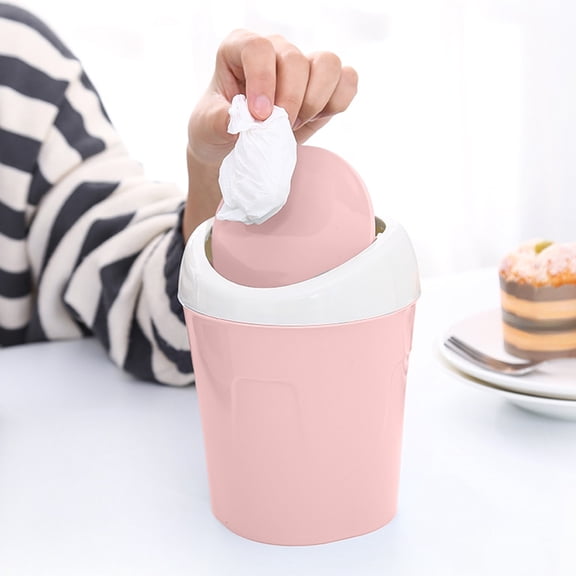 Yoziaaoa 2 Pcs Mini Desk Trash Can with Lid，Swing-Lid Tiny Countertop Garbage Bin Small Table Top Plastic Covered Waste Basket(Pink)