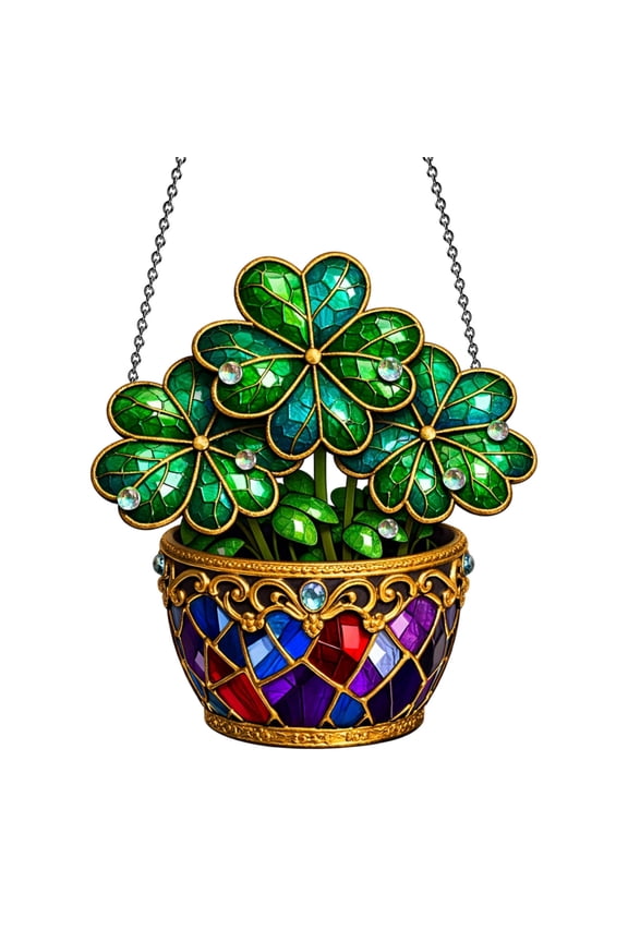 2 Pcs St Patricks Day 2D Acrylic Pendant, Four Leaf Clover Window Porch Decoration, Outdoor Hanging Disc with Chain, Festive Holiday Decor, Indoor Display Accent