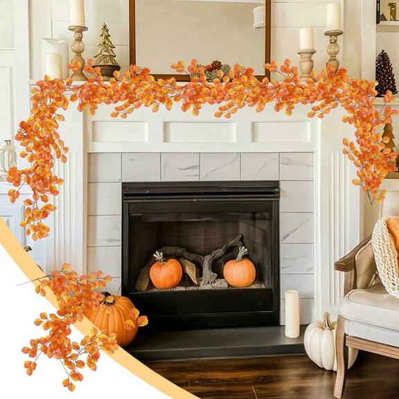 Yoziaaoa 2 Pcs Vibrant Artificial Maple Leaf Vine Garland for Halloween and Thanksgiving Decor, Realistic Fall Foliage with Mixed Autumn Hues, 66.93in(Orange)