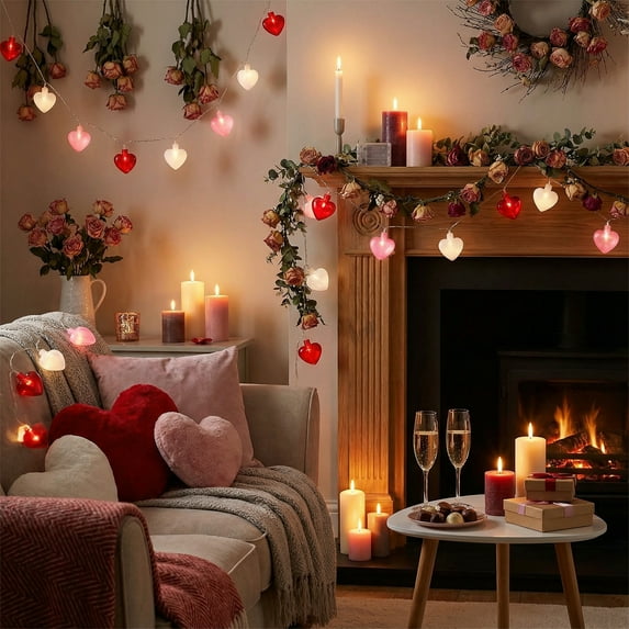 Yoziaaoa 3 Pcs Battery Operated Heart String Lights, Valentines Day Party Wedding Decor, Romantic Atmosphere Mix and Match LED Lights Gift(Multicolor)