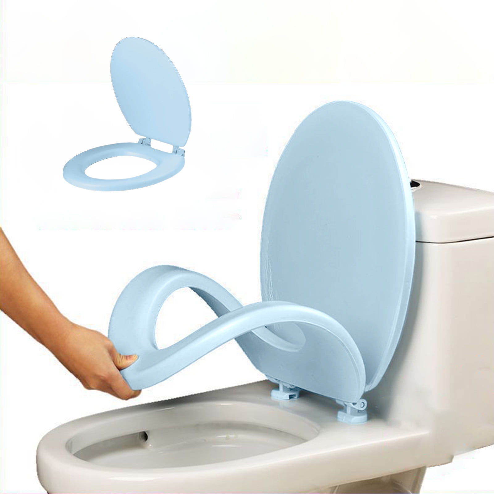 Yoziaaoa 3 Pcs Toilet Seat Round Quiet Lid and Seat Super Soft Comfort Plastic Toilet Seats Easy Clean and Install Fits Most Standard Round and Oval Toilet(Blue)