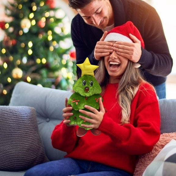 Yoziaaoa 4 Pcs Singing and Dancing Christmas Tree Plush Toy, Musical Party Decoration with Light Effect, Soft Comfortable Touch for Holiday Celebrations, Battery Operated Festive Gift for Home