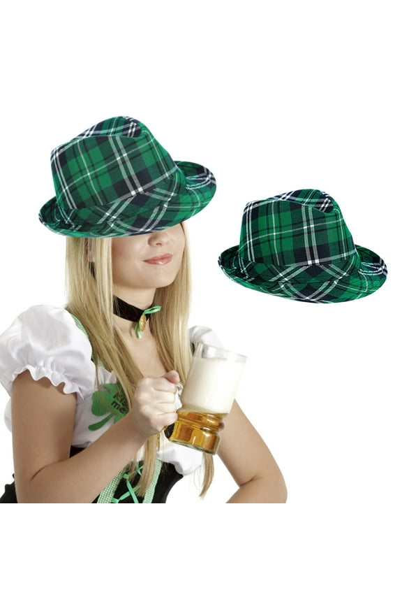 4 Pcs St. Patrick's Day Hat Green Plaid Hat Cowboy Top Hat Irish Party Accessory for Men Women Supplies(Green)