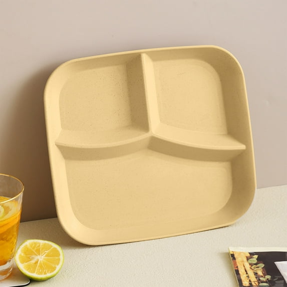 Yoziaaoa 4 pcs 10 Inch Portion Control Divided Plates for Healthy Eating, Unbreakable Wheat Straw Dinner Plate BPA Free, Plates for Kids Adults Picnic,Reusable Plates
