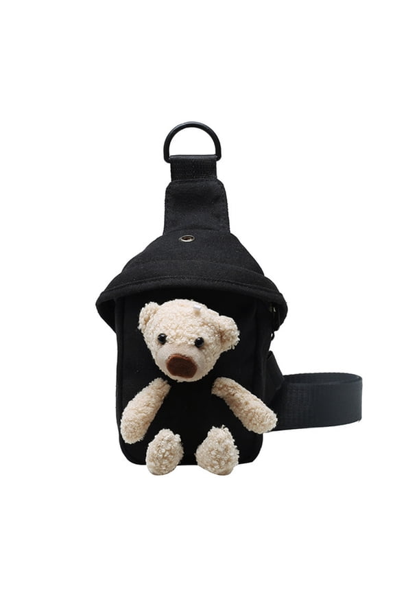 4 pcs Kawaii Bear Fanny Bag, Canvas Adjustable Strap Messenger Bag, Cute Shoulder Waist Bag for Hiking, Casual, Travel