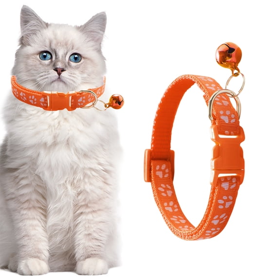 Yoziaaoa 5 Pcs Adjustable Breakaway Pet Collar With Reflective Strips, Bell Attachment For Kitten Safety And Night Visibility, 17.4x12.6in(Orange)