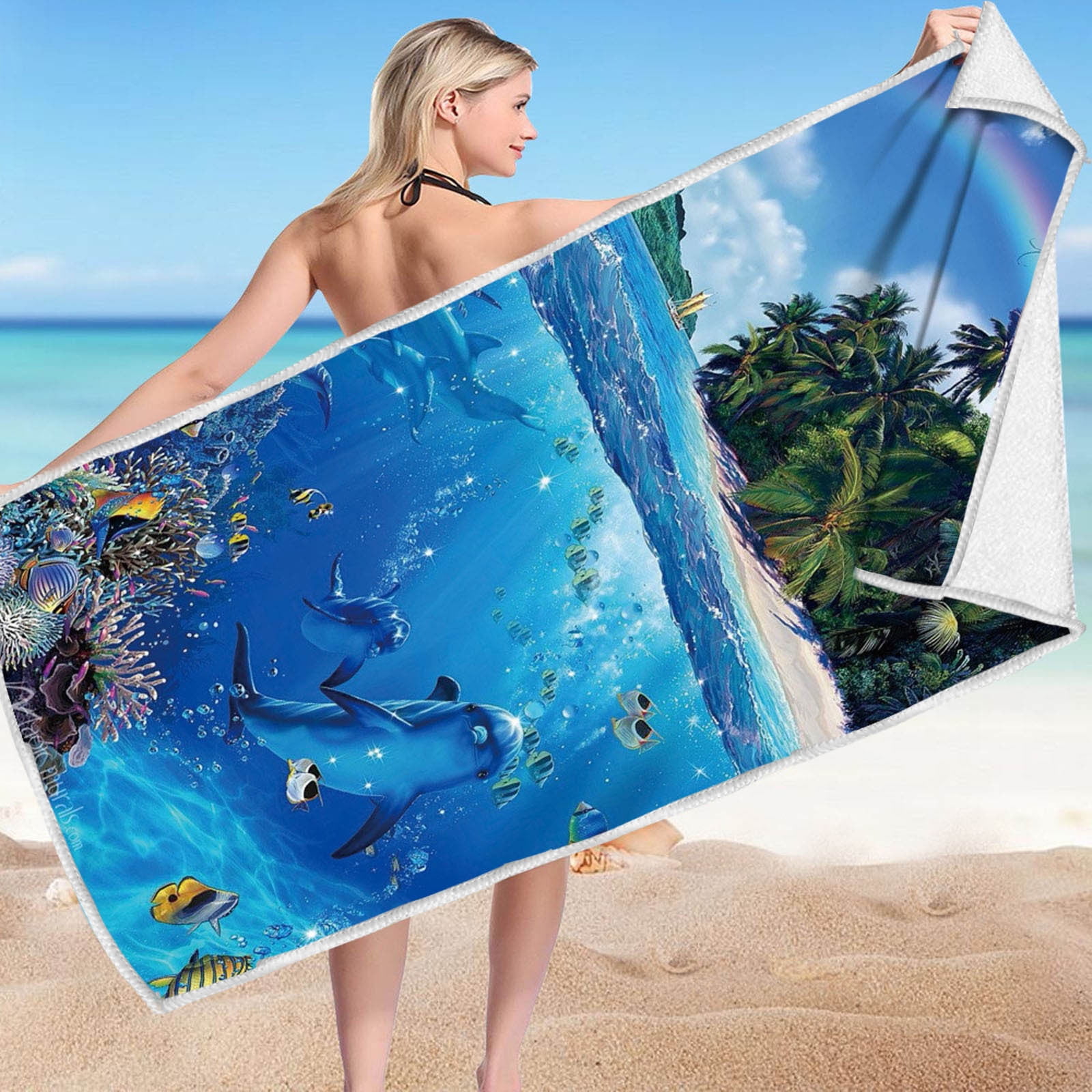 Yoziaaoa 5 pcs Summer Beach Bath Wrap Towels for Women, Seaside Ocean Coastal Nautical Wearable Bath Towel Robe Microfiber Bath Sheets Towels for Shower/Spa/Gym