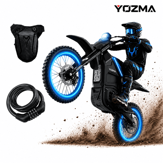 Yozma IN10 2600W Electric Dirt Bike, 40 MPH, 48V 23.4Ah, 53-Mile Range, Bike Lock Bundle, Black