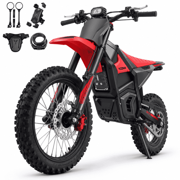 Yozma IN10 2600W Electric Dirt Bike for Teens Adults, 40 MPH, 48V 23.4Ah, 53-Mile Range, Red