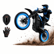 Yozma IN10 2600W Electric Dirt Bike, 40 MPH, 48V 23.4Ah, 53-Mile Range, XL Helmet + L Gloves Bundle, Black