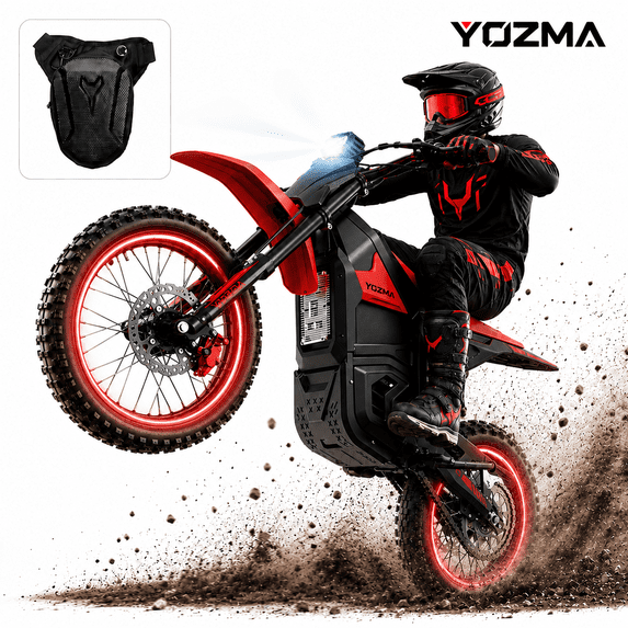 Yozma IN10 2600W Electric Dirt Bike for Adults, 40 MPH Off-Road Electric Motorcycle, 48V 23.4Ah Removable Battery, 53-Mile Max Range, Hydraulic Brakes, Full Suspension, Matte Red
