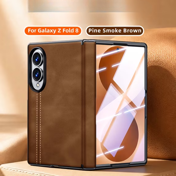 Yqyx Case for Samsung Galaxy Z Fold8, Simulated Sheepskin PU Leather Cover, Built-in Screen Protector & Full Hinge Shockproof