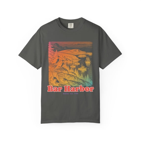 Yrill Bar Harbor Harbor Puffins Coral Red Lettering Comfort Colors 1717 ...