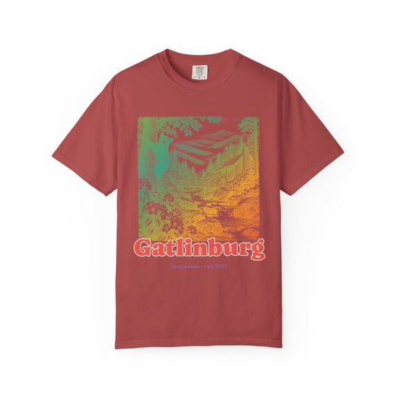 Yrill Gatlinburg Cabin Creek Bear Coral Red Lettering Comfort Colors ...