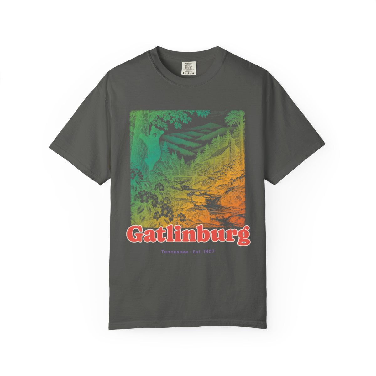 Packages Lettering Yrill Gatlinburg Cabin Creek Bear Coral Red Lettering Comfort Colors ...