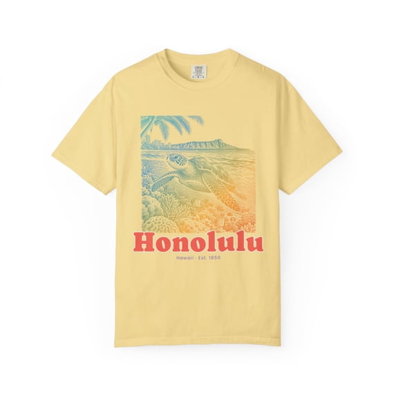 Yrill Honolulu Sea Turtle Coral Red Lettering Comfort Colors 1717 ...