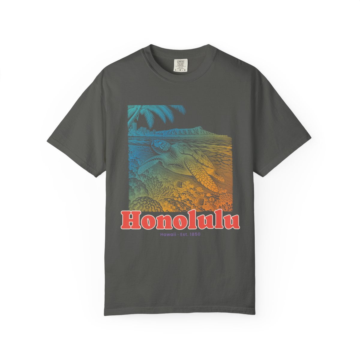 Yrill Honolulu Sea Turtle Coral Red Lettering Comfort Colors 1717 ...