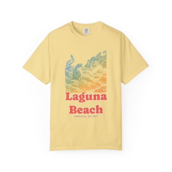 Red Yea Yrill Laguna Beach Sea Lion Cove Coral Red Lettering Comfort Colors ...